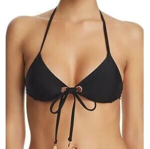 6 Shore Road by Pooja Women Black Classic Swimsuit Triangle Bikini Top Size L